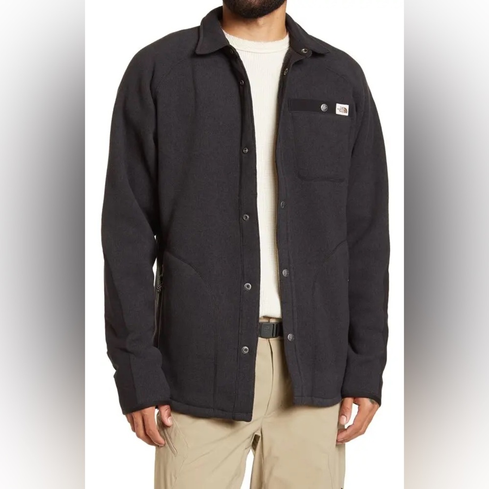 North Face Gordon Lyons Fleece Snap Shacket Jacket Black Heather CabinCore small